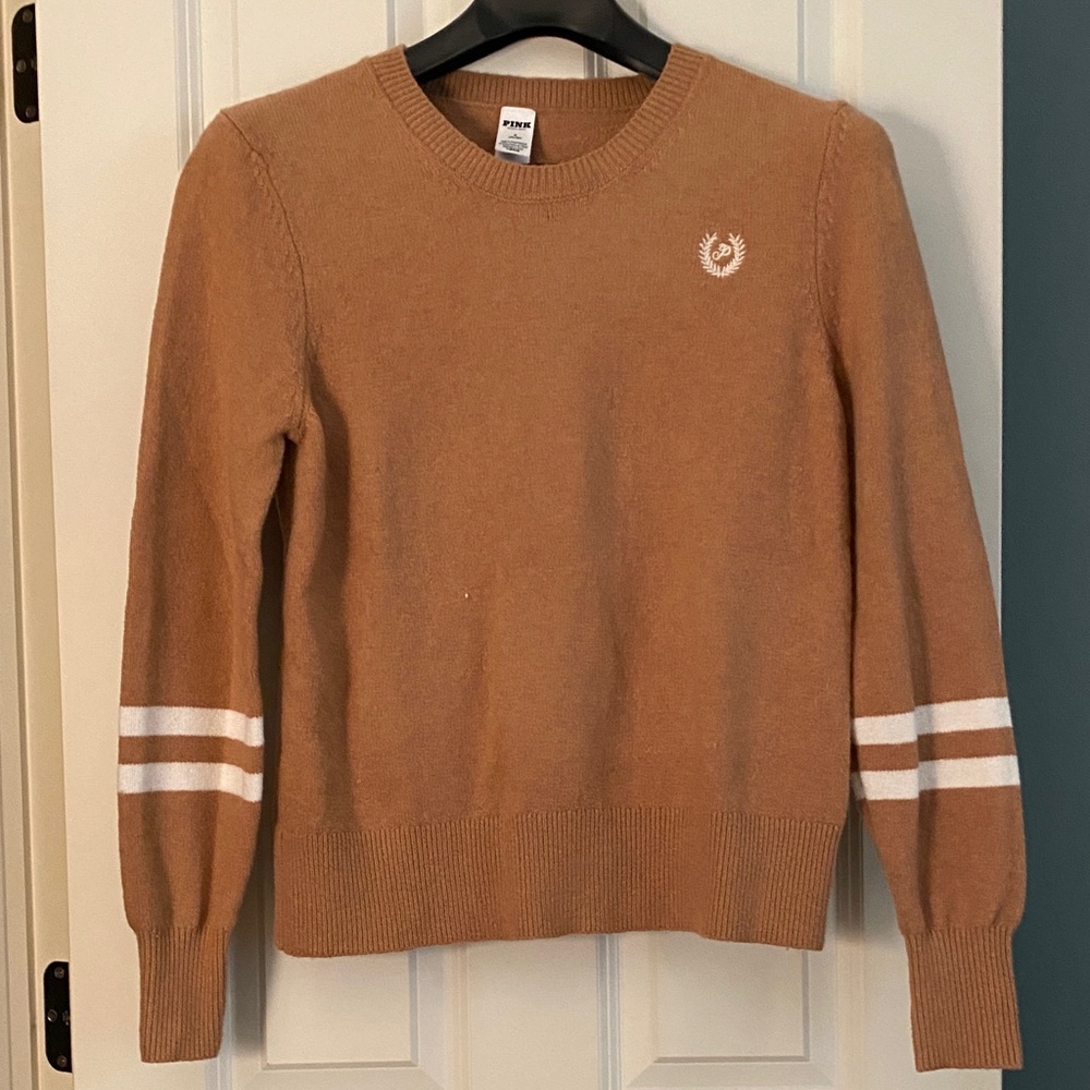 PINK Victoria's Secret Camel Sweater with White Stripes